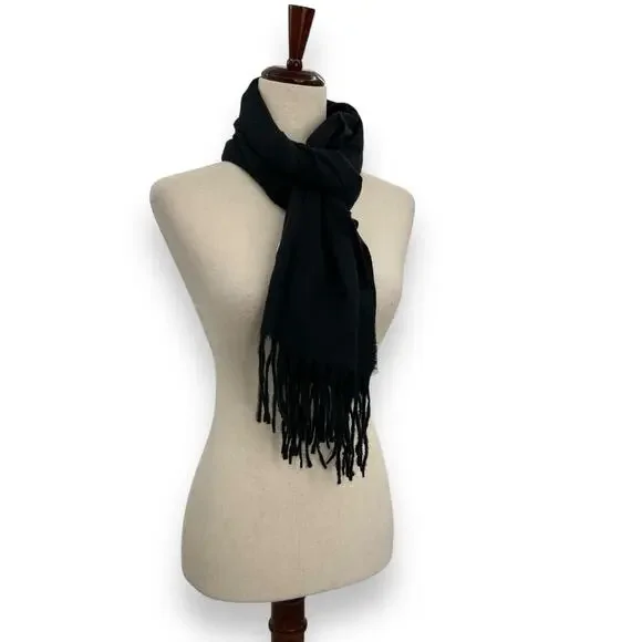NEW Style & Co Black Fringe Trim Scarf Classic Quiet Luxury - Picture 9 of 12